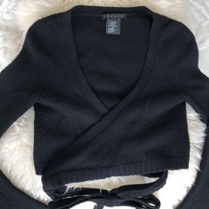 Theory Black Wrap Crop Sweater